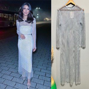 ZARA RHINESTONE MESH DRESS 2855/204 M-L SKY BLUE VIRAL BLOGGERS FAVE CRYSTAL